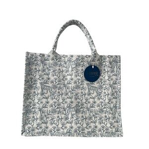 Beautiful Jacquard Tote Bag in Blue and White